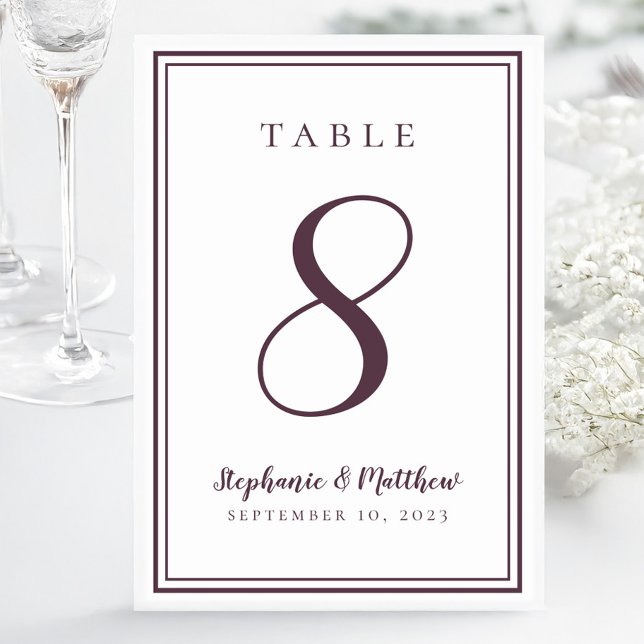 Numéro De Table Cassis violet Mariage moderne simple chic (Cassis Purple Wedding Modern Simple Chic Table Number
)
