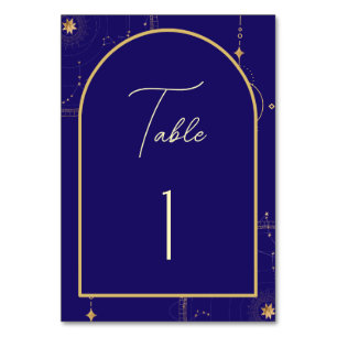 Numéro De Table Céleste Nuit Ciel Marine Mariage bleu et or