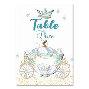 Numéro De Table Cendrillon turquoise et or Princesse Carriage