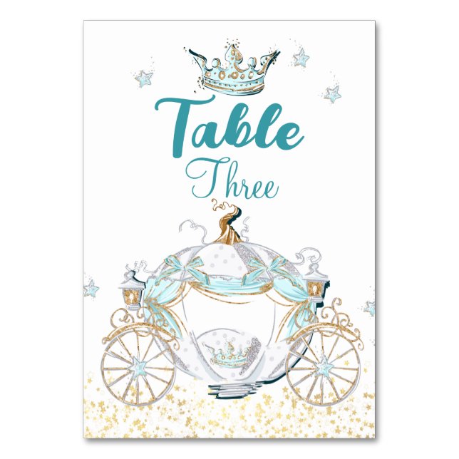 Numéro De Table Cendrillon turquoise et or Princesse Carriage (Par défaut)