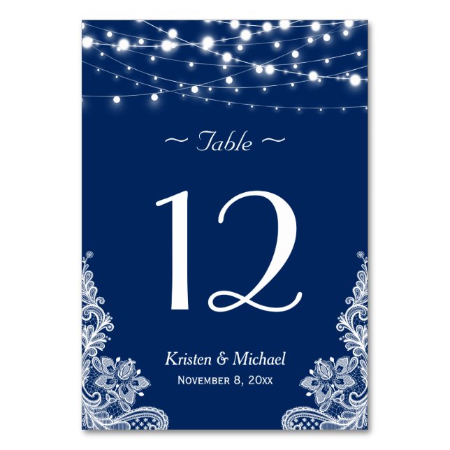Numéro De Table Chaîne Lights Lace Marine Blue Mariage Numéro de t (Par défaut)