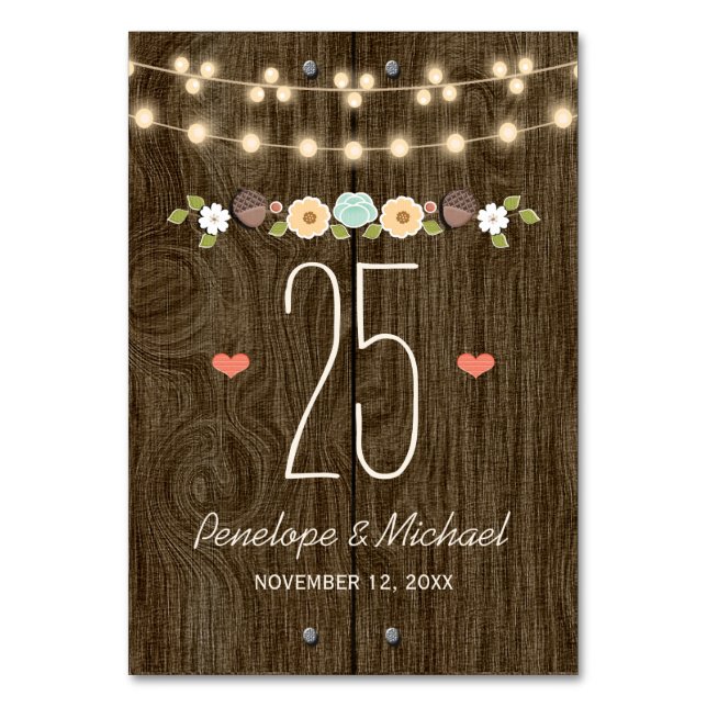 Numéro De Table Chaîne turquoise de lumières Mariage rustique Numé (Par défaut)