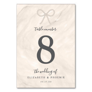 Numéro De Table Champagne Pearl Bow Elegant Luxury Wedding
