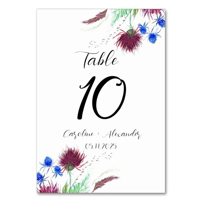 Numéro De Table Chardon violet Floral écossais Rustique Mariage (Par défaut)