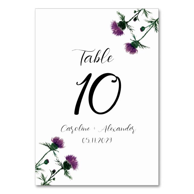 Numéro De Table Chardon violet Floral écossais Rustique Mariage (Par défaut)