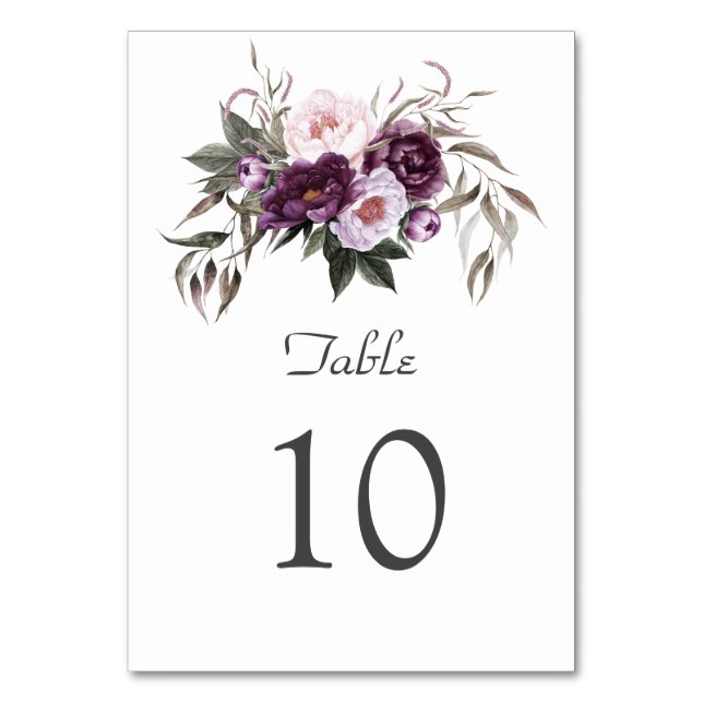 Numéro De Table Charmant violet rose Mariage de fleurs de pivoine (Par défaut)