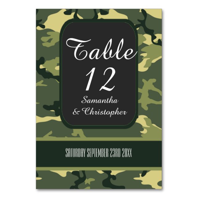 Numéro De Table Chasse verte ou mariage de caméscope militaire (Dos)
