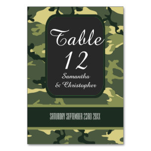 Numéro De Table Chasse verte ou mariage militaire de camo