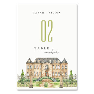 Numéro De Table Chateau Chateau Manor Watercolor Mariage