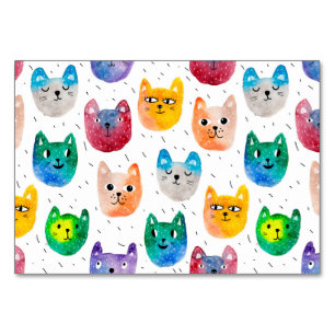 Numéro De Table Chats et amis à l'aquarelle