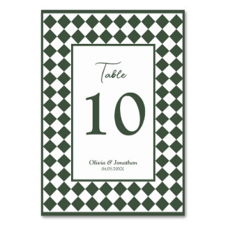 Numéro De Table Checkered Simple Modern Dark Green Wedding