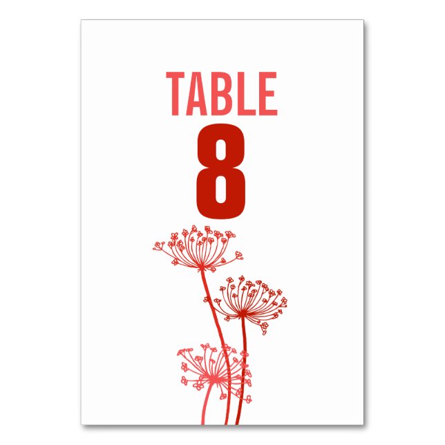 Numéro De Table Chervil graphique fleur rouge mariage de automne (Dos)