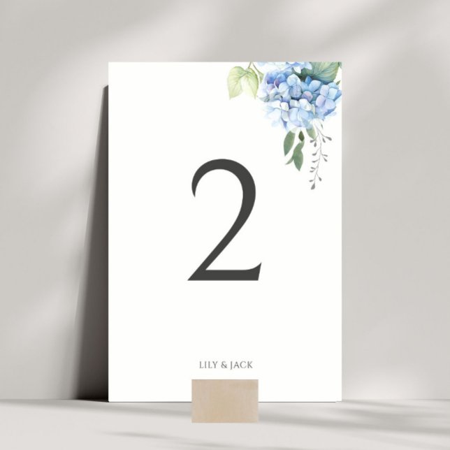 Numéro De Table Chic Blanc & Bleu Hydrangea Mariage Numéro de tabl (Créateur téléchargé)