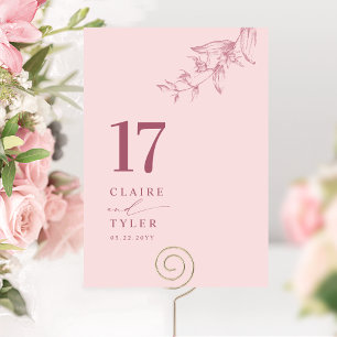 Numéro De Table Chic Botanique Minimal Rose, Bordeaux Mariage
