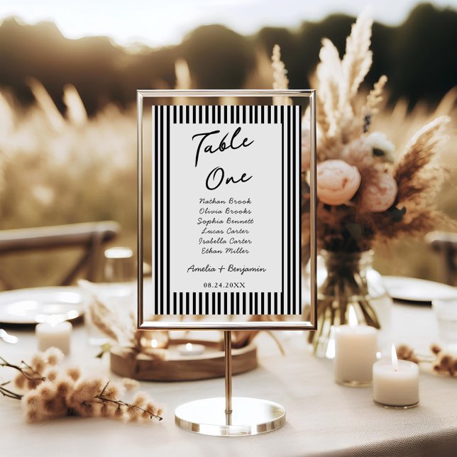 Numéro De Table Chic Bow Minimalist Stripe Black White wedding (Créateur téléchargé)