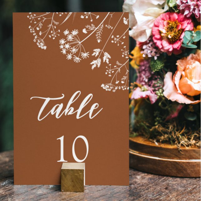 Numéro De Table Chic Burnt Orange Fleurs sauvages Mariage en terre (Créateur téléchargé)