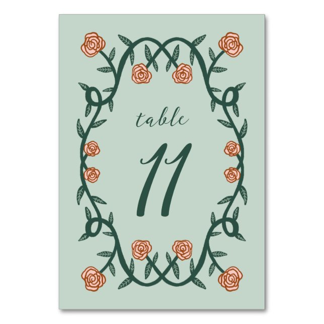 Numéro De Table Chic cadre Rose élégant Botanique Floral VertRose (Par défaut)