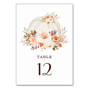Numéro De Table Chic Chute Blanc Citrouille Pêche Orange Floral