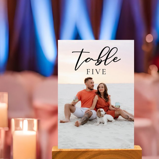 Numéro De Table Chic Couple Photo Mariage noir Script superpositio (Créateur téléchargé)