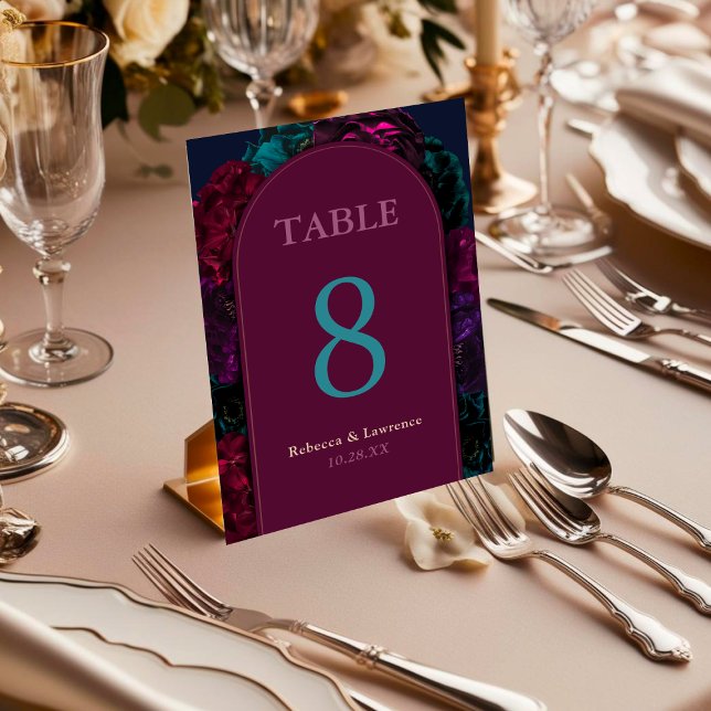 Numéro De Table Chic élégant bijou tons bordeaux fleurs mariage (Créateur téléchargé)