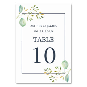 Numéro De Table Chic Eucalyptus Green Navy Mariage botanique bleu