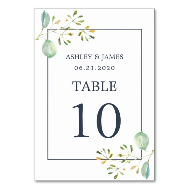 Numéro De Table Chic Eucalyptus Green Navy Mariage botanique bleu (Par défaut)