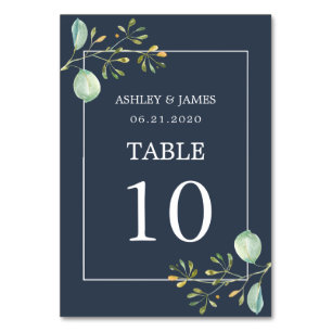 Numéro De Table Chic Eucalyptus Green Navy Mariage botanique bleu