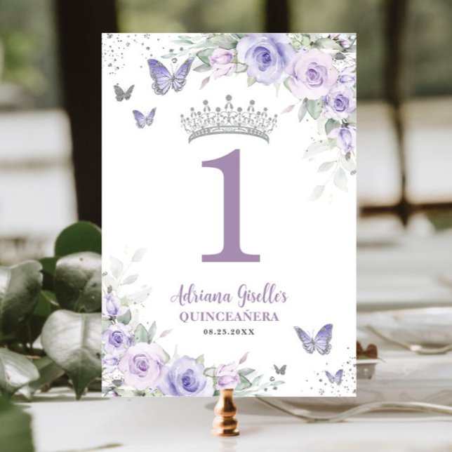 Numéro De Table Chic Lavande Purple Floral Quinceañera Sweet 16 (Créateur téléchargé)