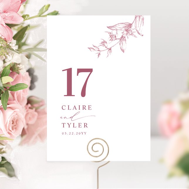 Numéro De Table Chic Minimal Botanique Bourgogne, Mariage rose (Créateur téléchargé)