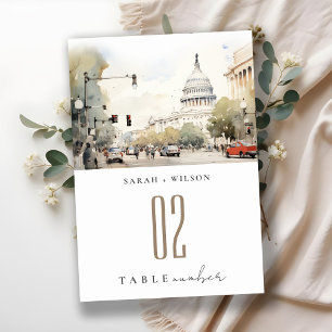 Numéro De Table Chic Minimal Washington DC, USA Watercolor Mariage