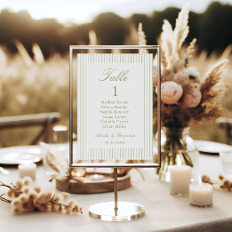 Numéro De Table Chic Minimalist Stripe Green Wedding