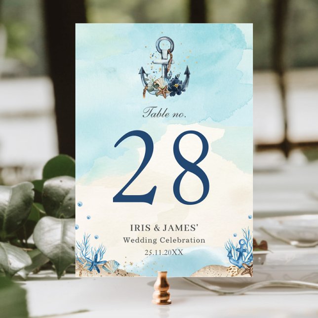 Numéro De Table Chic Nautical Ancre Beach Mariage moderne (Créateur téléchargé)
