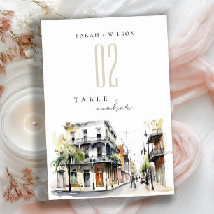 Numéro De Table Chic New Orleans Louisiana Mariage aquarelle