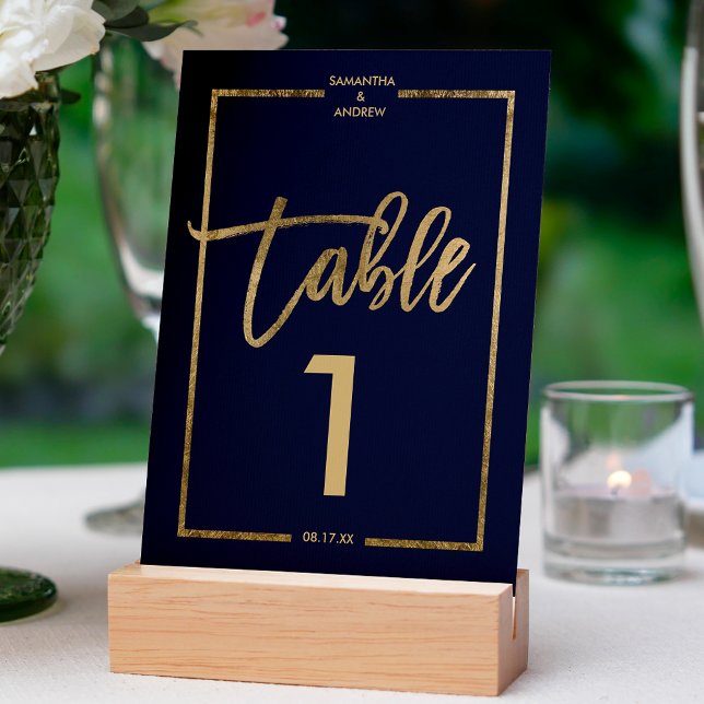 Numéro De Table Chic or cadre script marine bleu table numéro (Créateur téléchargé)