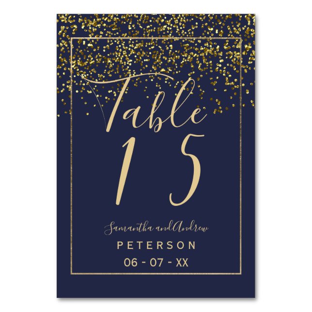 Numéro De Table Chic or confetti marine bleu script table mariage (Par défaut)