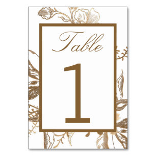 Numéro De Table Chic or et blanc Faux métal Mariage floral