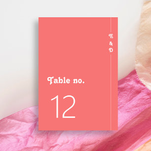 Numéro De Table Chic Retro Bright Coral rose Monogramme Mariage