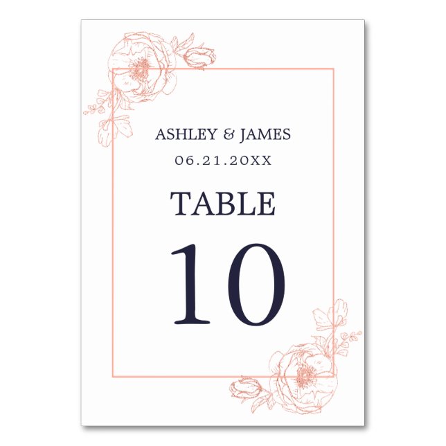 Numéro De Table Chic Rose Gold Floral Outline Marine Blue Mariage (Par défaut)