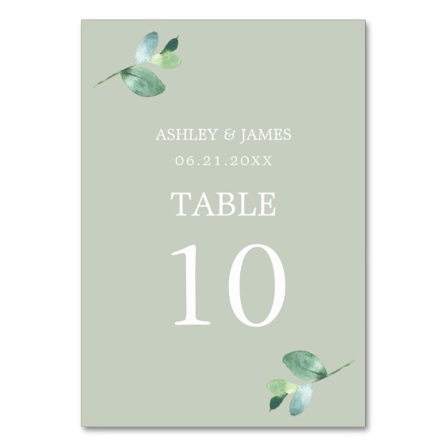 Numéro De Table Chic Script Eucalyptus Foliage Mariage vert (Par défaut)