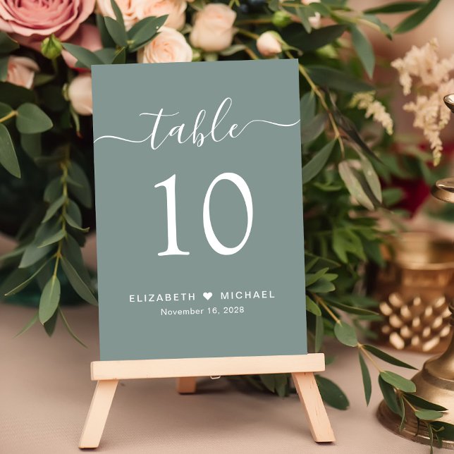 Numéro De Table Chic Script Sage Green Wedding Reception (Chic Script Sage Green Wedding Reception Table Number)
