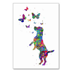 Numéro De Table Chien Beagle Adulte Papillon Jouer Avec Des Papill