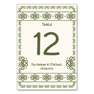 Numéro De Table Chiffres de Mariage de noeuds celtiques verts