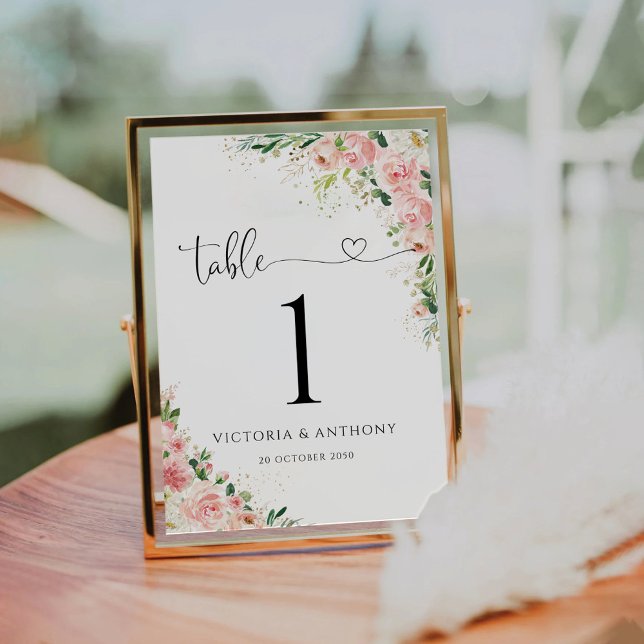 Numéro De Table Chiffres du Mariage des roses roses blanches (Créateur téléchargé)