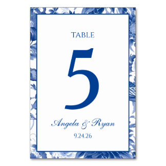 Numéro De Table Chinoiserie Navy et Blanc Personnalisé