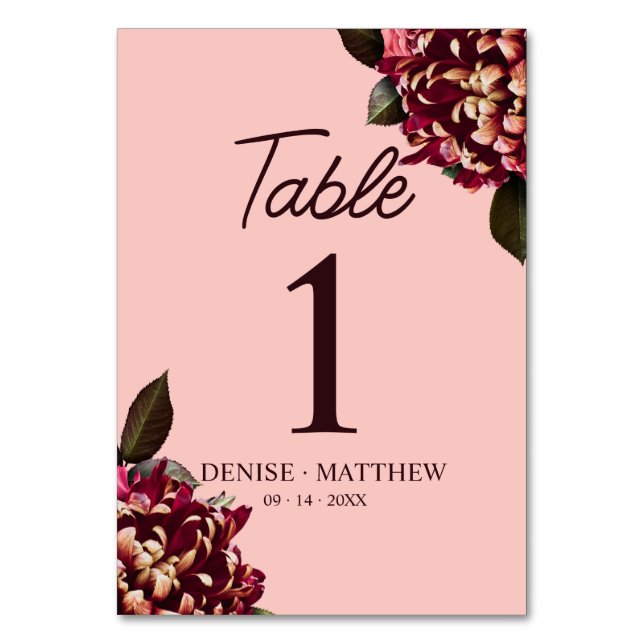 Numéro De Table Chrysanthème romantique sur Gossamer Pink (Par défaut)