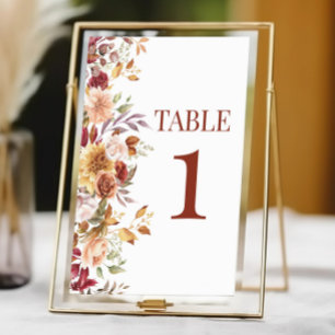 Numéro De Table Chute Bourgogne Brown Beige Floral Mariage