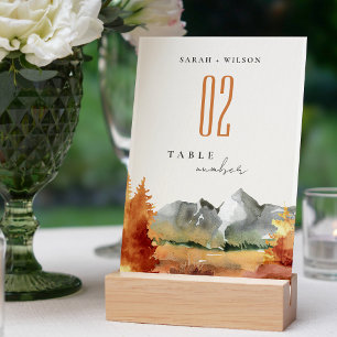 Numéro De Table Chute Rouille Orange Mountain Trees Mariage de feu