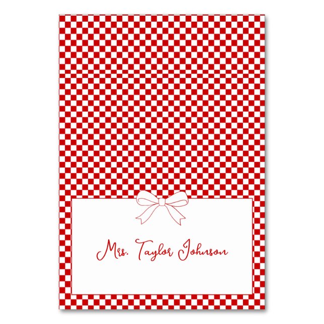 Numéro De Table Ciao Baby! Italian Red Gingham Bow Place Card (Par défaut)