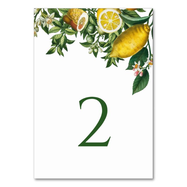 Numéro De Table Citron jaune rustique et feuillage Vert (Par défaut)