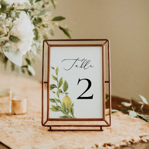 Numéro De Table Citron méditerranéen Calligraphie Mariage 2